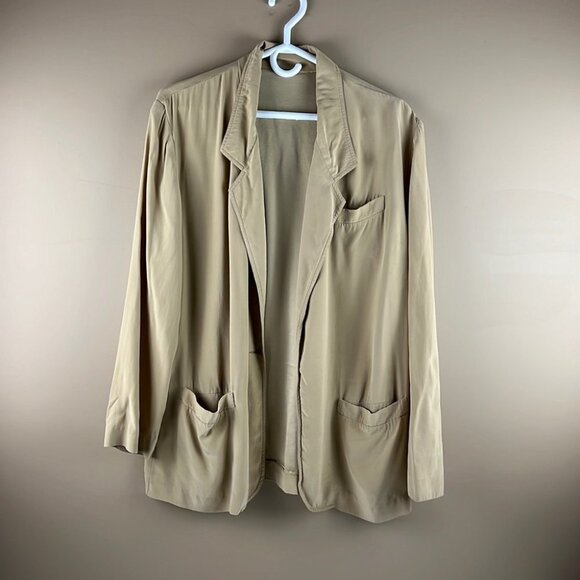 Lightweight 100% Silk Beige Blazer Jacket - Picture 5 of 11